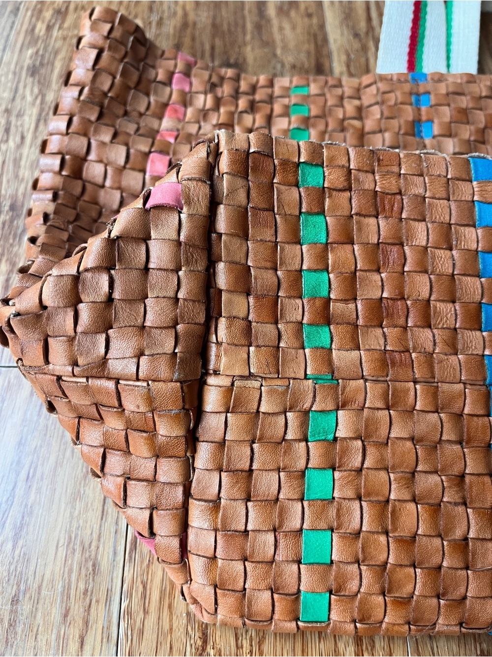 Clare V Woven Bateau Tote Natural with Pink, Blue, Green Accents - Picture 11 of 16